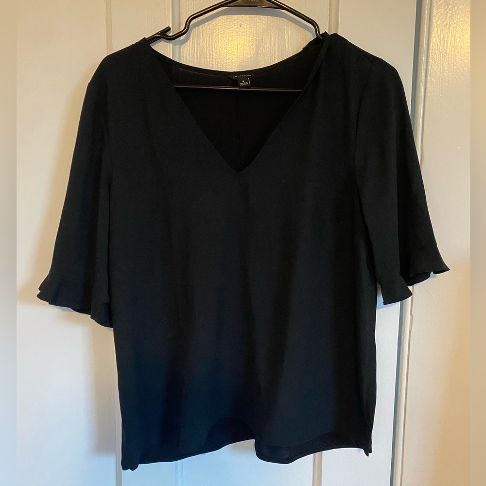 Ann Taylor Black V-Neck Blouse